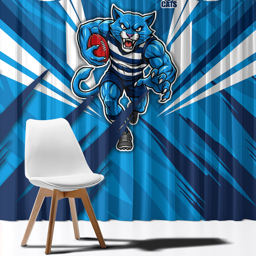 Geelong Cats Australian Football Window Curtain Fierce Wildcat Mascot - Bold Team Colors