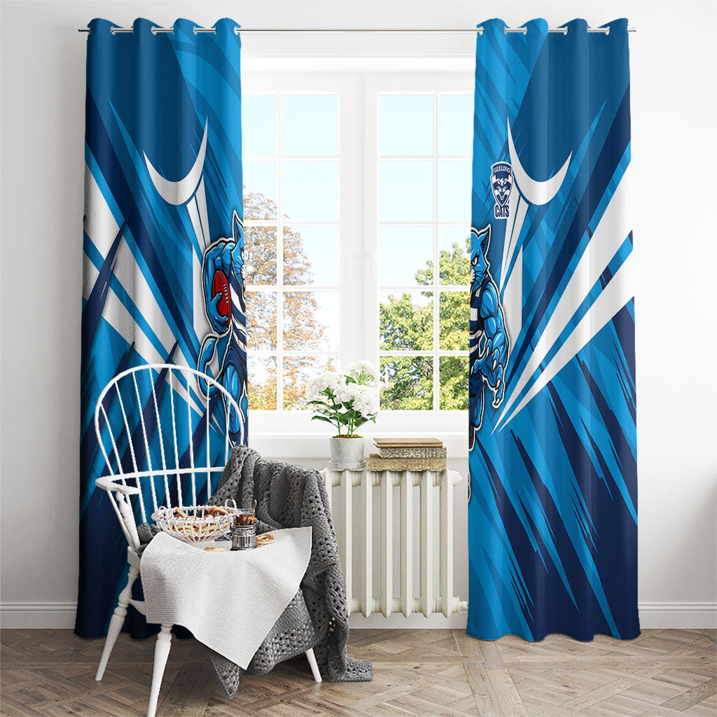Geelong Cats Australian Football Window Curtain Fierce Wildcat Mascot - Bold Team Colors