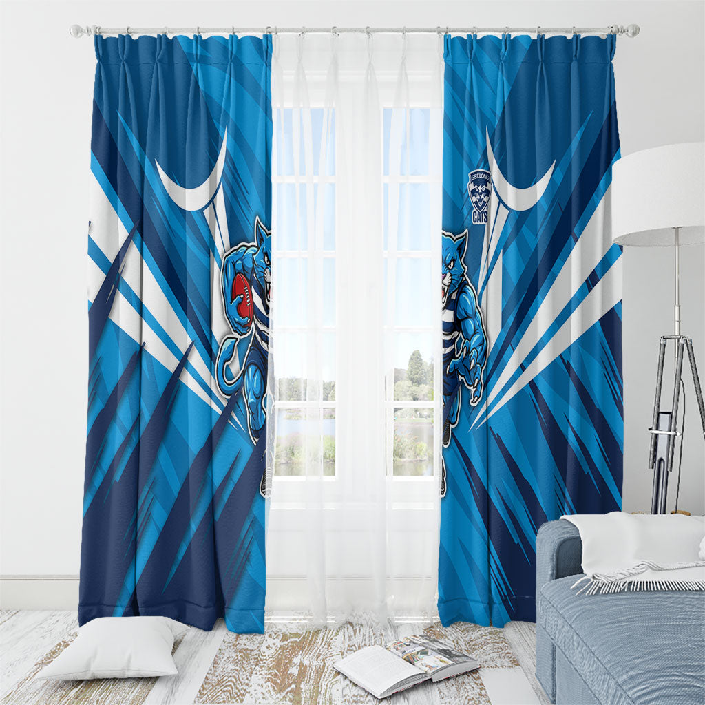 Geelong Cats Australian Football Window Curtain Fierce Wildcat Mascot - Bold Team Colors