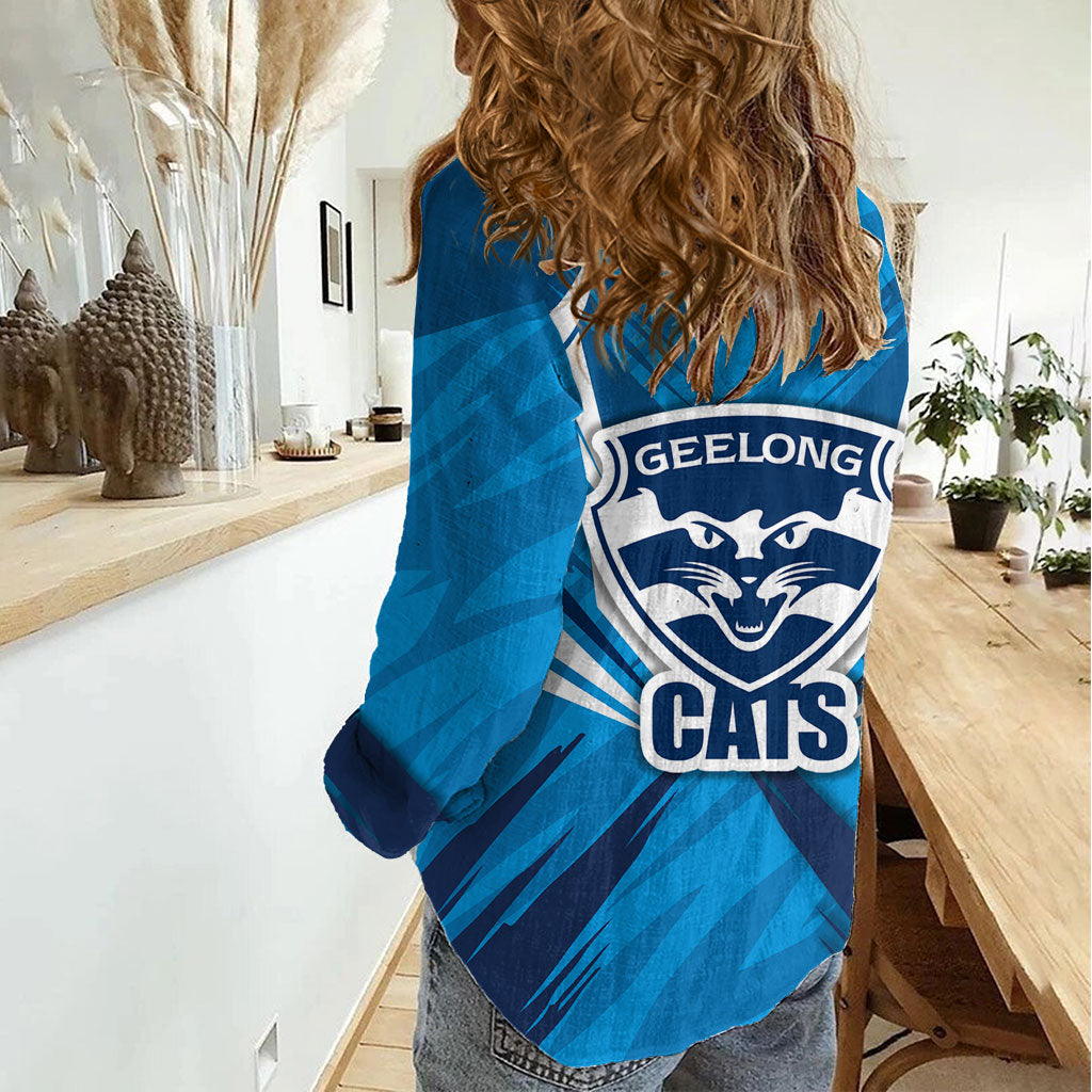 Geelong Cats Australian Football Women Casual Shirt Fierce Wildcat Mascot - Bold Team Colors