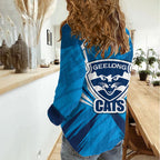 Geelong Cats Australian Football Women Casual Shirt Fierce Wildcat Mascot - Bold Team Colors