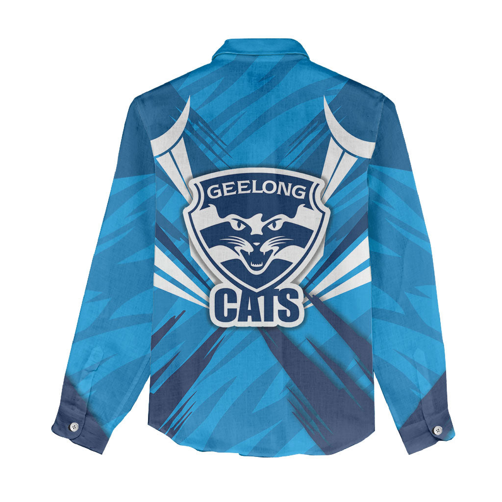 Geelong Cats Australian Football Women Casual Shirt Fierce Wildcat Mascot - Bold Team Colors