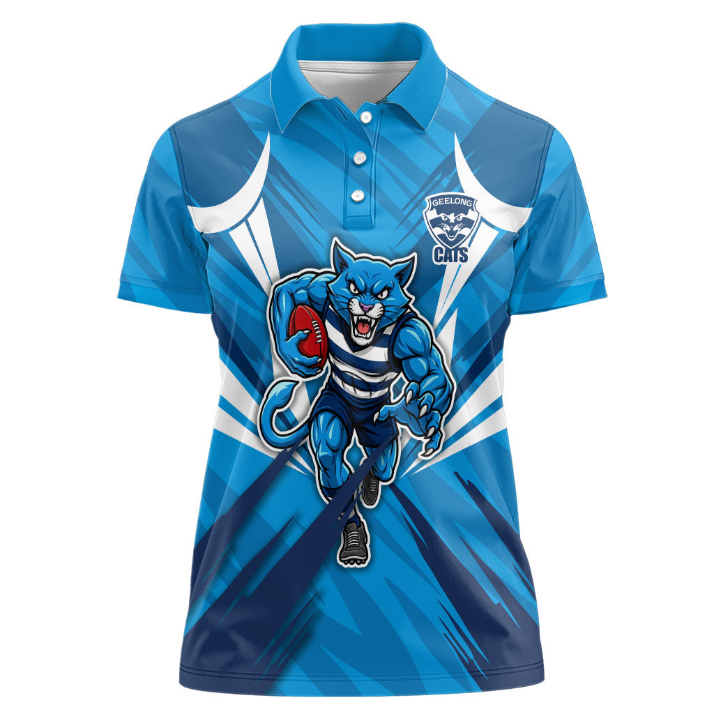 Geelong Cats Australian Football Women Polo Shirt Fierce Wildcat Mascot - Bold Team Colors