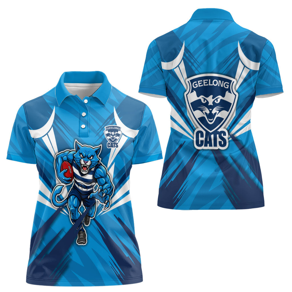 Geelong Cats Australian Football Women Polo Shirt Fierce Wildcat Mascot - Bold Team Colors
