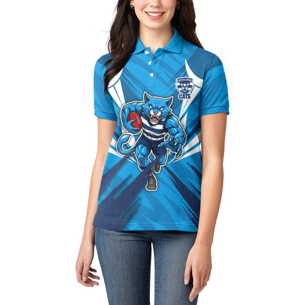 Geelong Cats Australian Football Women Polo Shirt Fierce Wildcat Mascot - Bold Team Colors