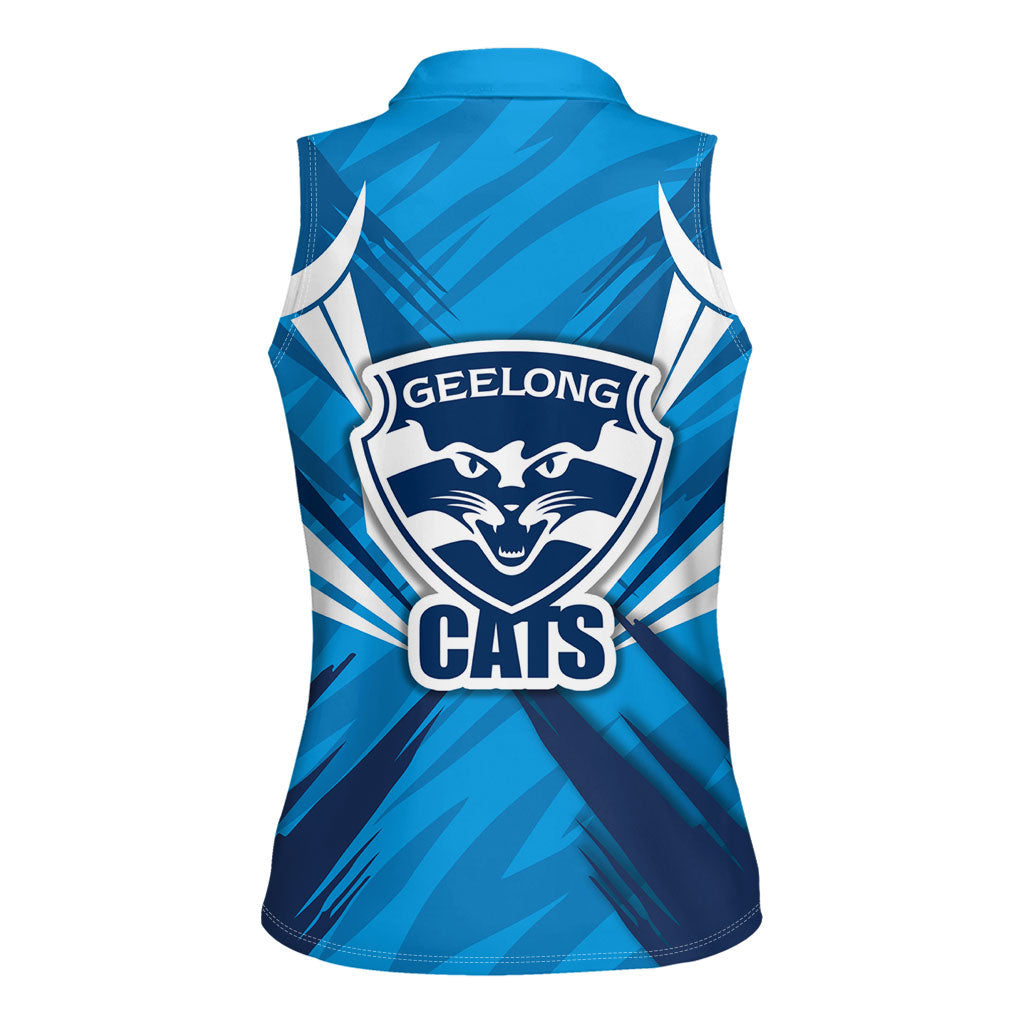 Geelong Cats Australian Football Women Sleeveless Polo Shirt Fierce Wildcat Mascot - Bold Team Colors