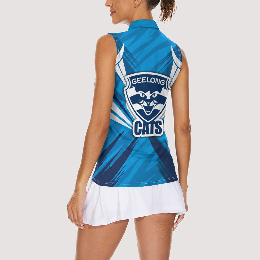 Geelong Cats Australian Football Women Sleeveless Polo Shirt Fierce Wildcat Mascot - Bold Team Colors