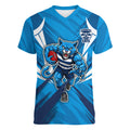 Geelong Cats Australian Football Women V-Neck T-Shirt Fierce Wildcat Mascot - Bold Team Colors