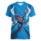 Geelong Cats Australian Football Women V-Neck T-Shirt Fierce Wildcat Mascot - Bold Team Colors