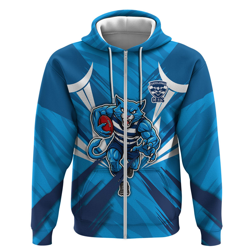 Geelong Cats Australian Football Zip Hoodie Fierce Wildcat Mascot - Bold Team Colors