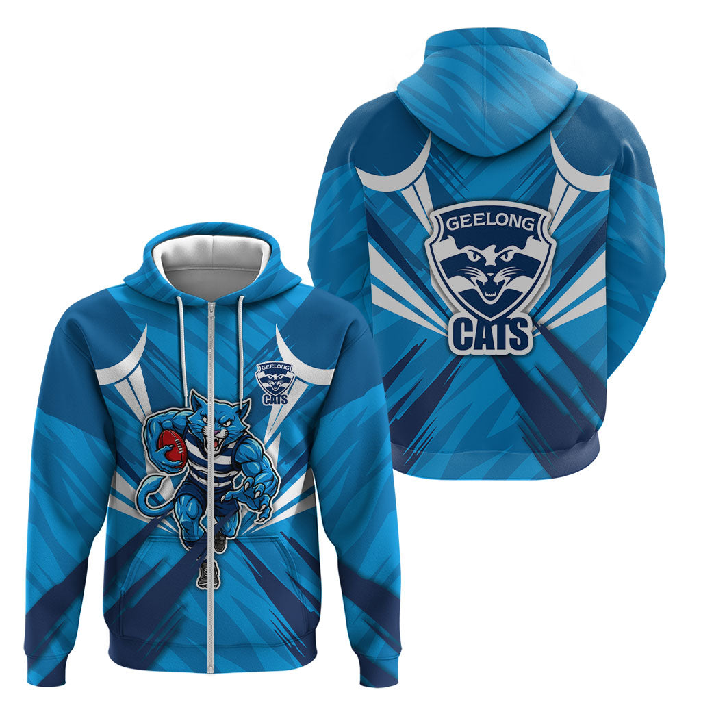 Geelong Cats Australian Football Zip Hoodie Fierce Wildcat Mascot - Bold Team Colors