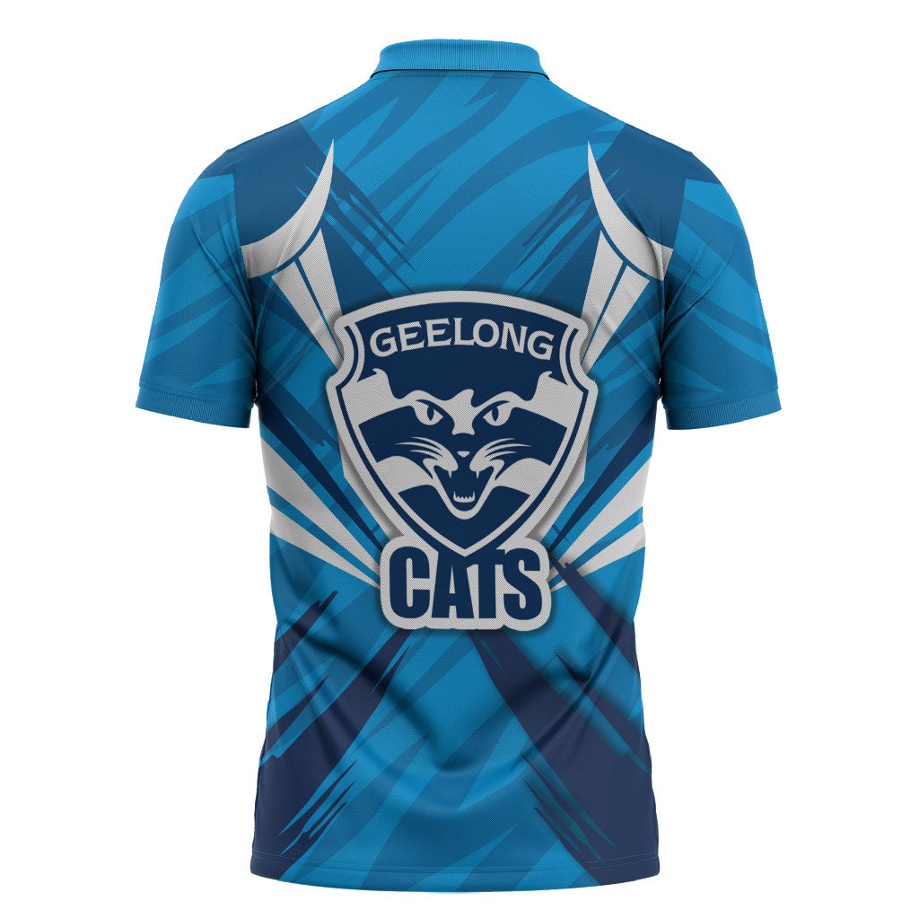 Geelong Cats Australian Football Zipper Polo Shirt Fierce Wildcat Mascot - Bold Team Colors