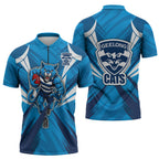 Geelong Cats Australian Football Zipper Polo Shirt Fierce Wildcat Mascot - Bold Team Colors