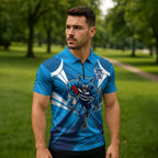 Geelong Cats Australian Football Zipper Polo Shirt Fierce Wildcat Mascot - Bold Team Colors