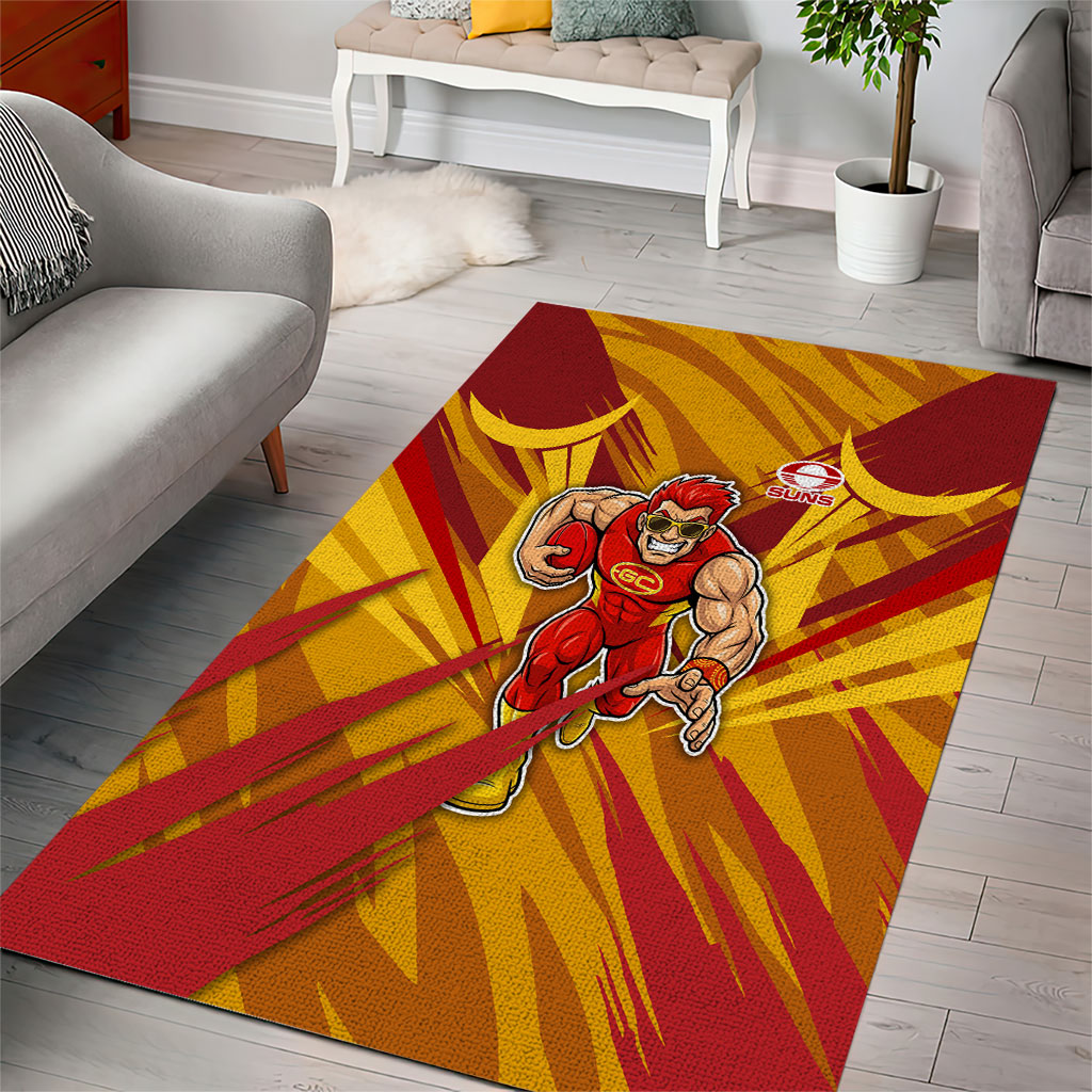 Gold Coast Suns Australian Football Area Rug Heroic Solar Mascot - Bold Team Colors