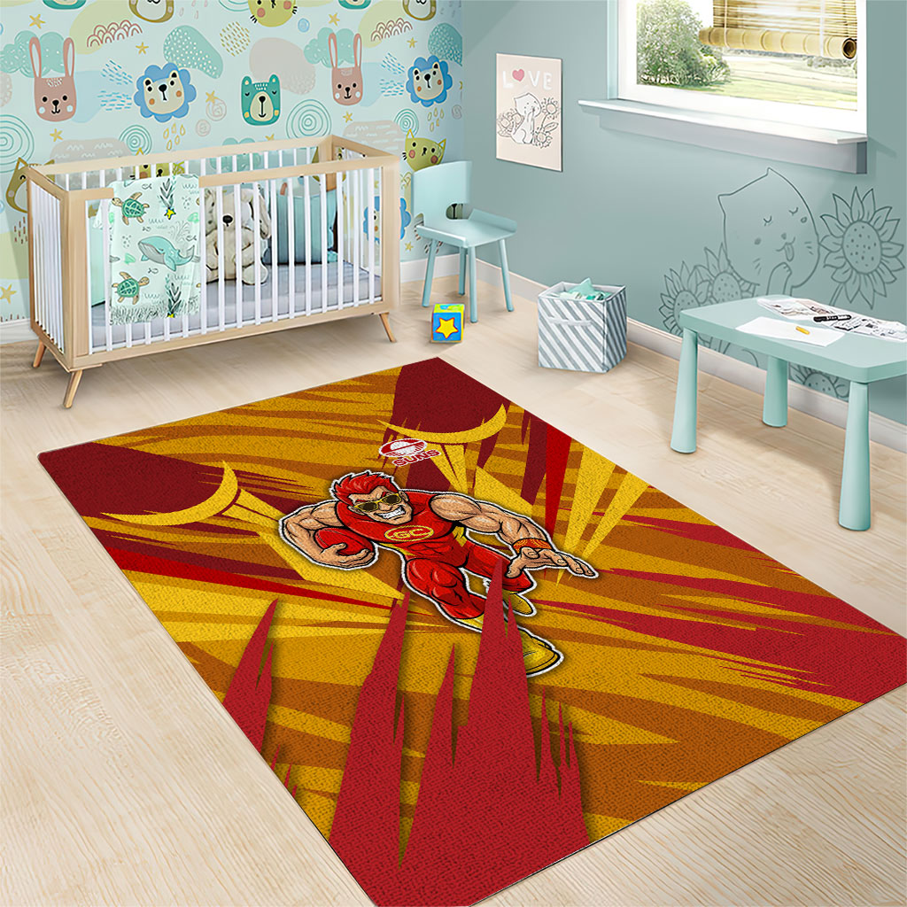 Gold Coast Suns Australian Football Area Rug Heroic Solar Mascot - Bold Team Colors