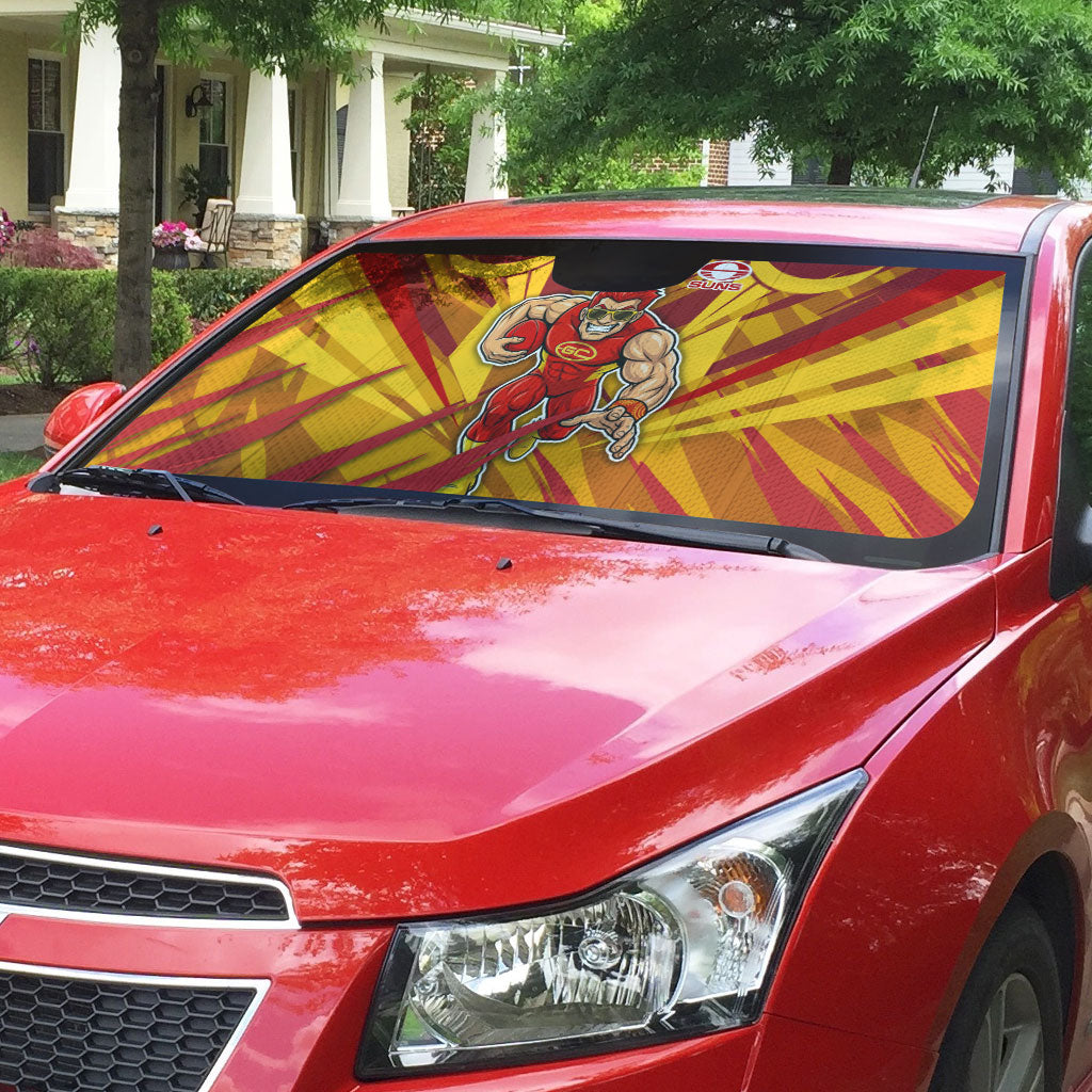 Gold Coast Suns Australian Football Auto Sun Shade Heroic Solar Mascot - Bold Team Colors