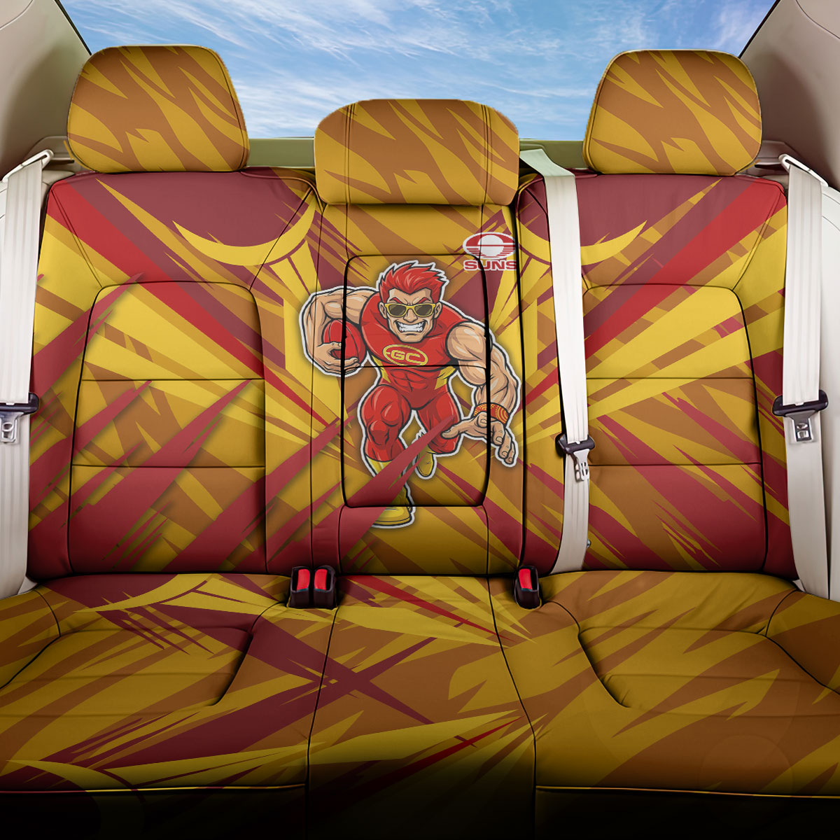 Gold Coast Suns Australian Football Back Car Seat Cover Heroic Solar Mascot - Bold Team Colors