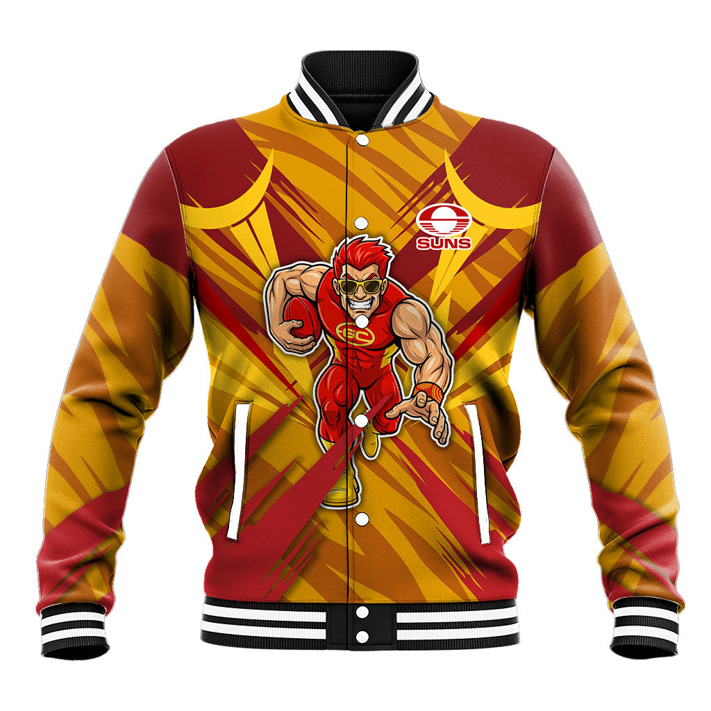 Gold Coast Suns Australian Football Baseball Jacket Heroic Solar Mascot - Bold Team Colors
