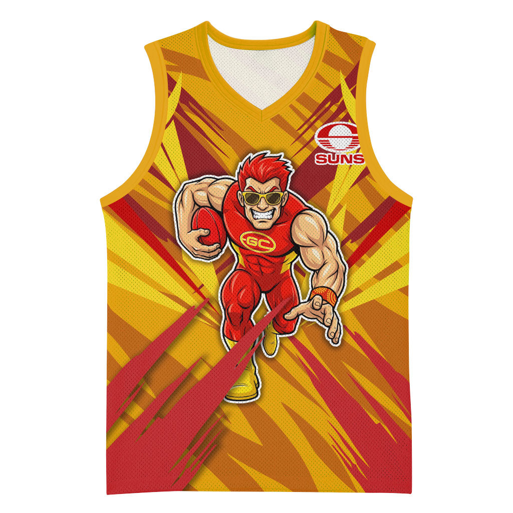 Gold Coast Suns Australian Football Basketball Jersey Heroic Solar Mascot - Bold Team Colors