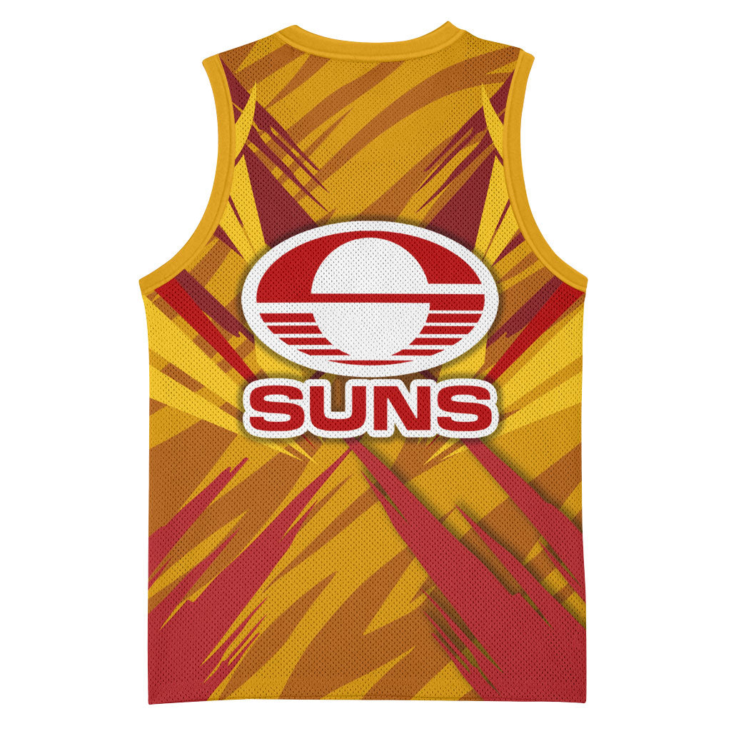 Gold Coast Suns Australian Football Basketball Jersey Heroic Solar Mascot - Bold Team Colors