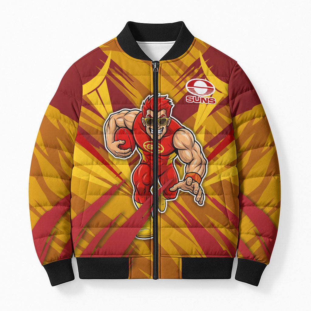 Gold Coast Suns Australian Football Bomber Puffer Jacket Heroic Solar Mascot - Bold Team Colors
