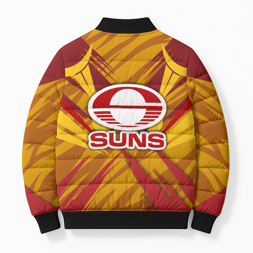 Gold Coast Suns Australian Football Bomber Puffer Jacket Heroic Solar Mascot - Bold Team Colors
