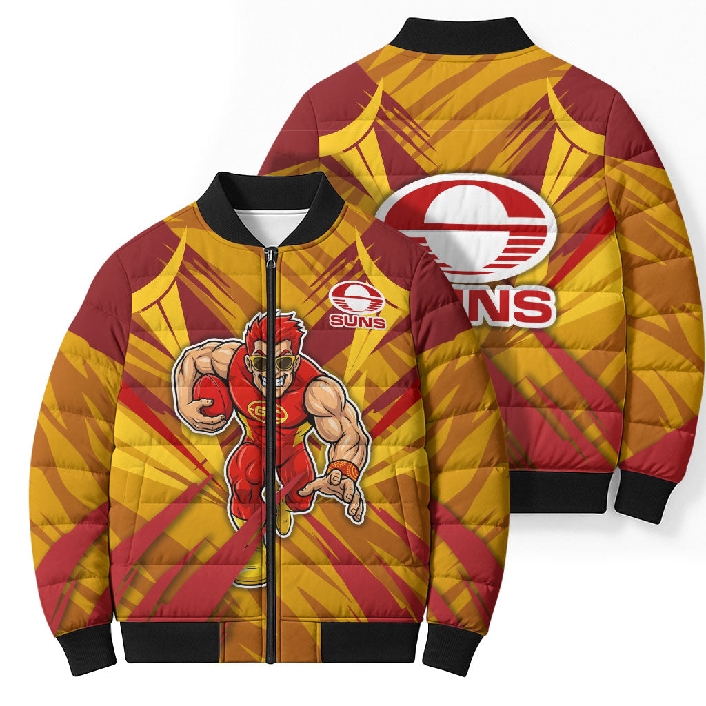 Gold Coast Suns Australian Football Bomber Puffer Jacket Heroic Solar Mascot - Bold Team Colors