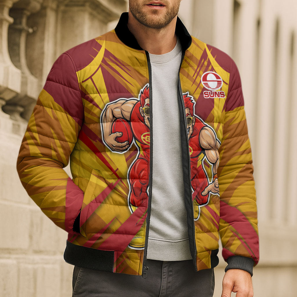 Gold Coast Suns Australian Football Bomber Puffer Jacket Heroic Solar Mascot - Bold Team Colors