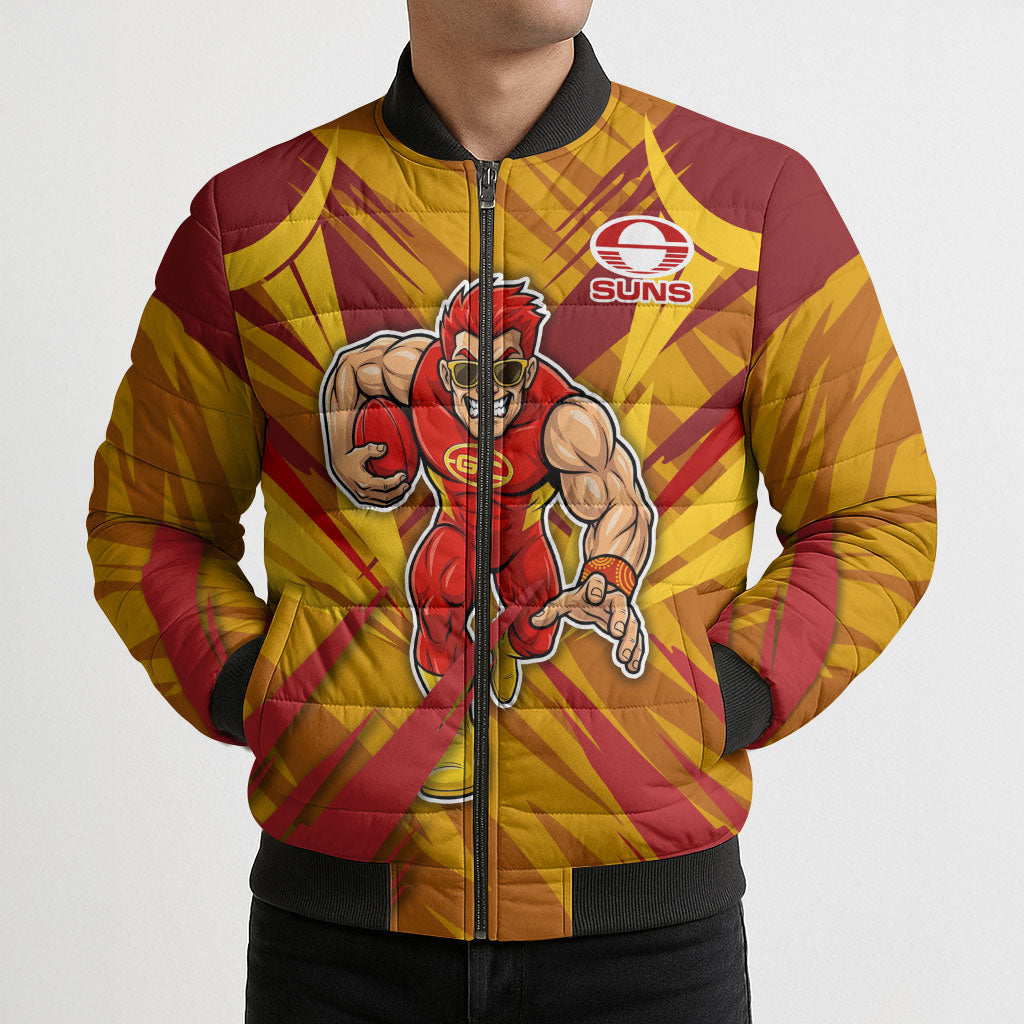 Gold Coast Suns Australian Football Bomber Puffer Jacket Heroic Solar Mascot - Bold Team Colors