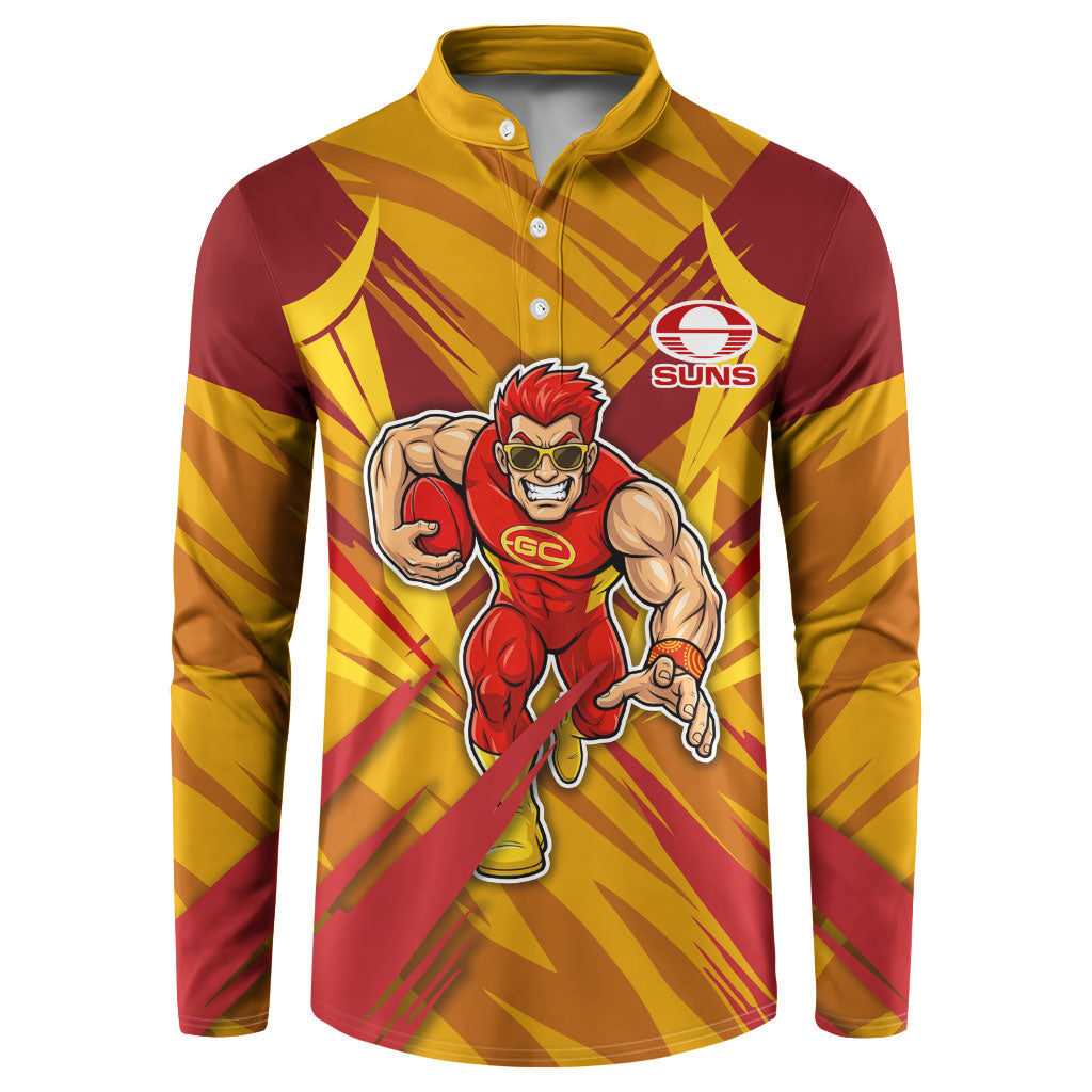 Gold Coast Suns Australian Football Button Sweatshirt Heroic Solar Mascot - Bold Team Colors