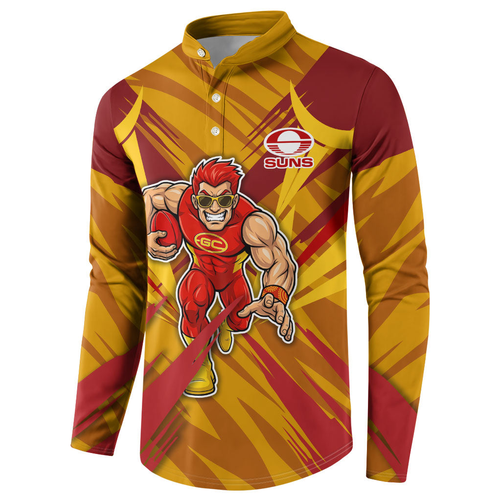 Gold Coast Suns Australian Football Button Sweatshirt Heroic Solar Mascot - Bold Team Colors