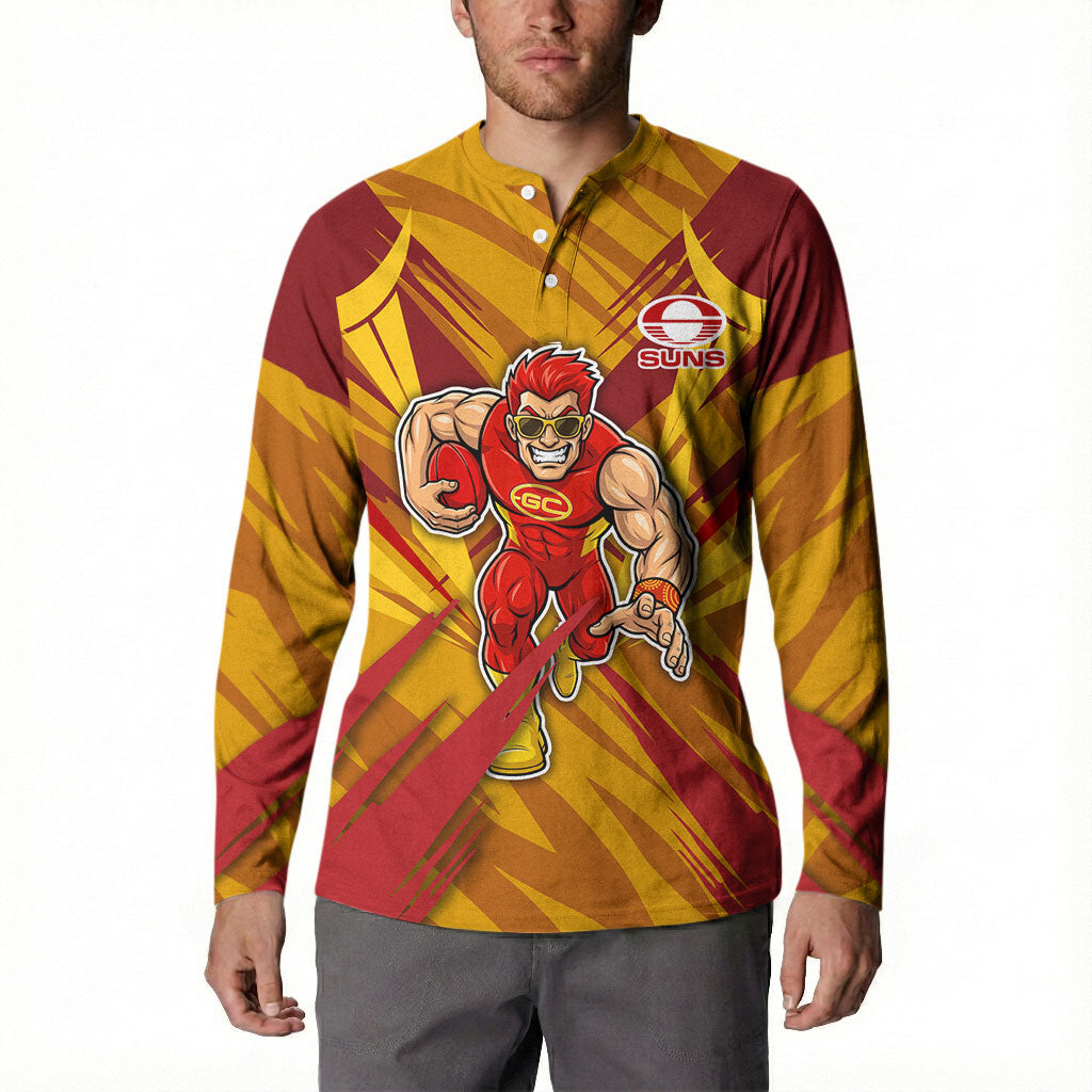 Gold Coast Suns Australian Football Button Sweatshirt Heroic Solar Mascot - Bold Team Colors
