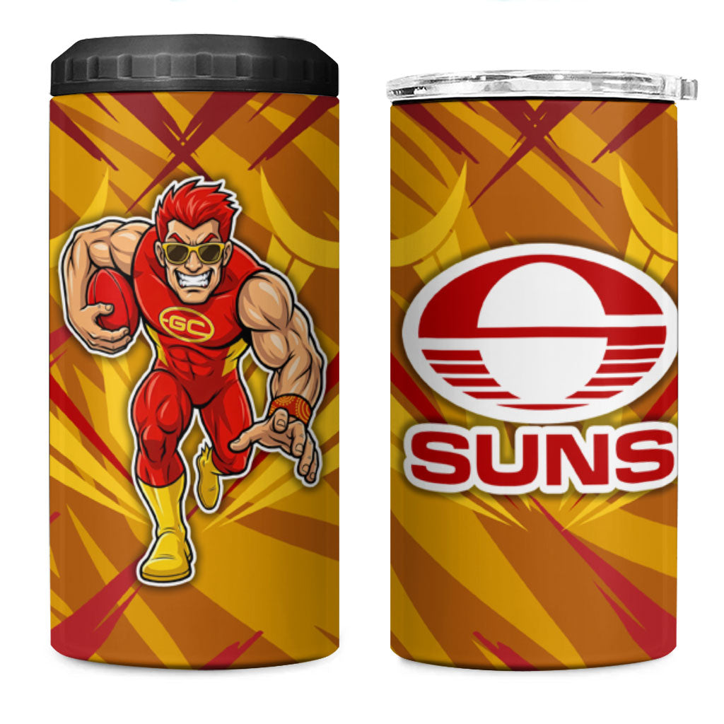 Gold Coast Suns Australian Football 4 in 1 Can Cooler Tumbler Heroic Solar Mascot - Bold Team Colors