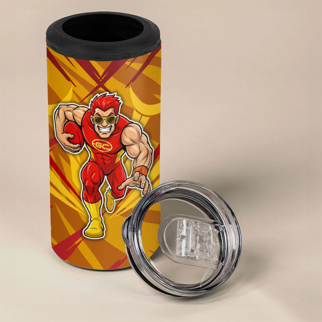 Gold Coast Suns Australian Football 4 in 1 Can Cooler Tumbler Heroic Solar Mascot - Bold Team Colors