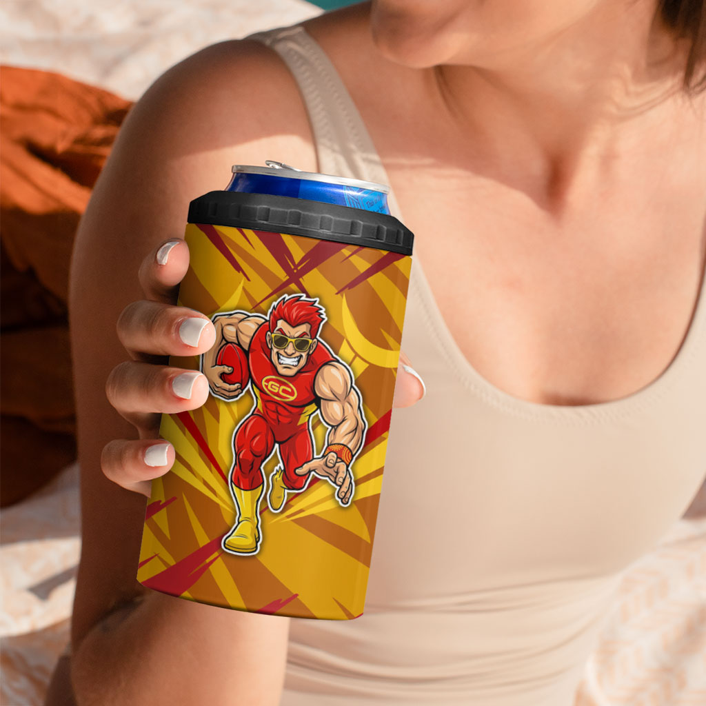 Gold Coast Suns Australian Football 4 in 1 Can Cooler Tumbler Heroic Solar Mascot - Bold Team Colors