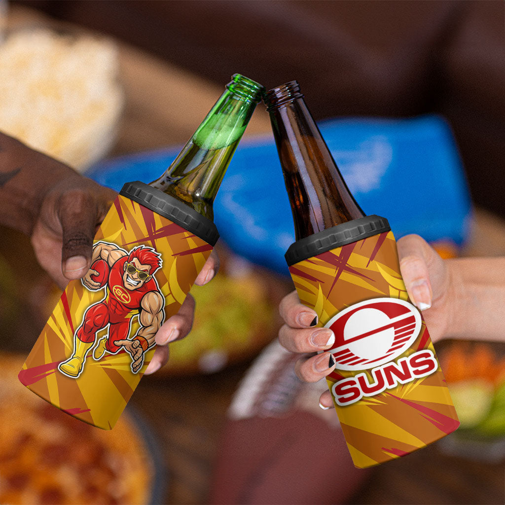 Gold Coast Suns Australian Football 4 in 1 Can Cooler Tumbler Heroic Solar Mascot - Bold Team Colors