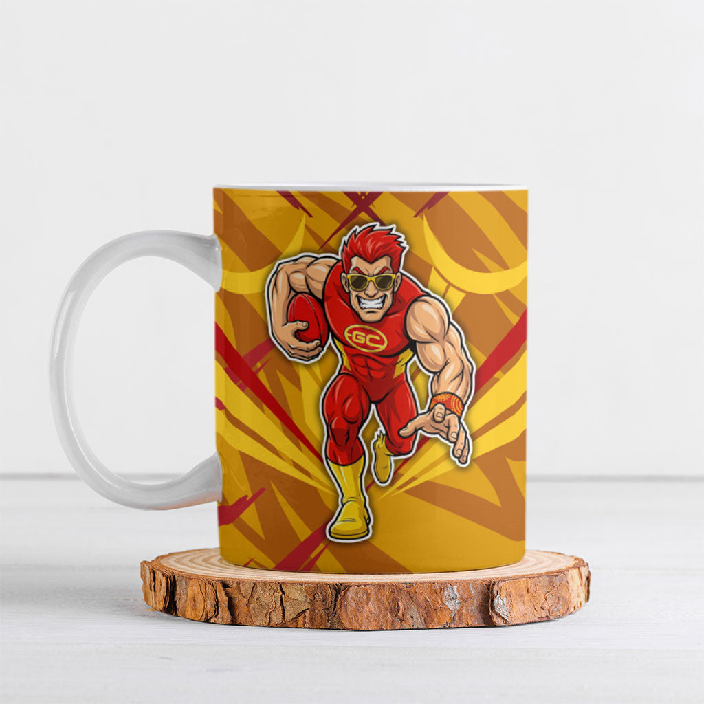 Gold Coast Suns Australian Football Ceramic Mug Heroic Solar Mascot - Bold Team Colors