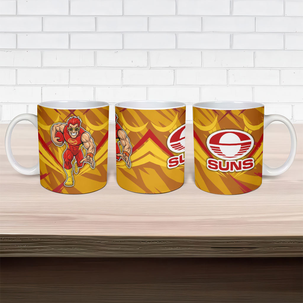 Gold Coast Suns Australian Football Ceramic Mug Heroic Solar Mascot - Bold Team Colors