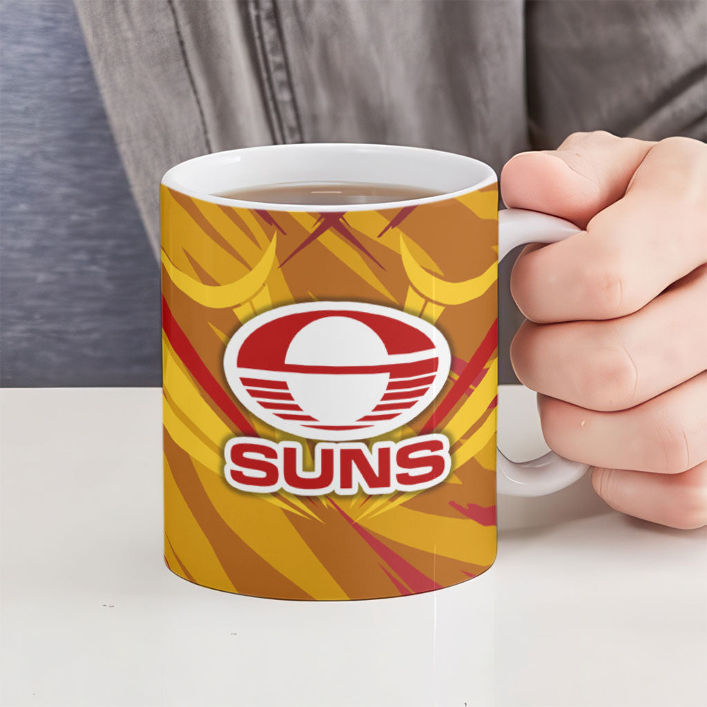 Gold Coast Suns Australian Football Ceramic Mug Heroic Solar Mascot - Bold Team Colors
