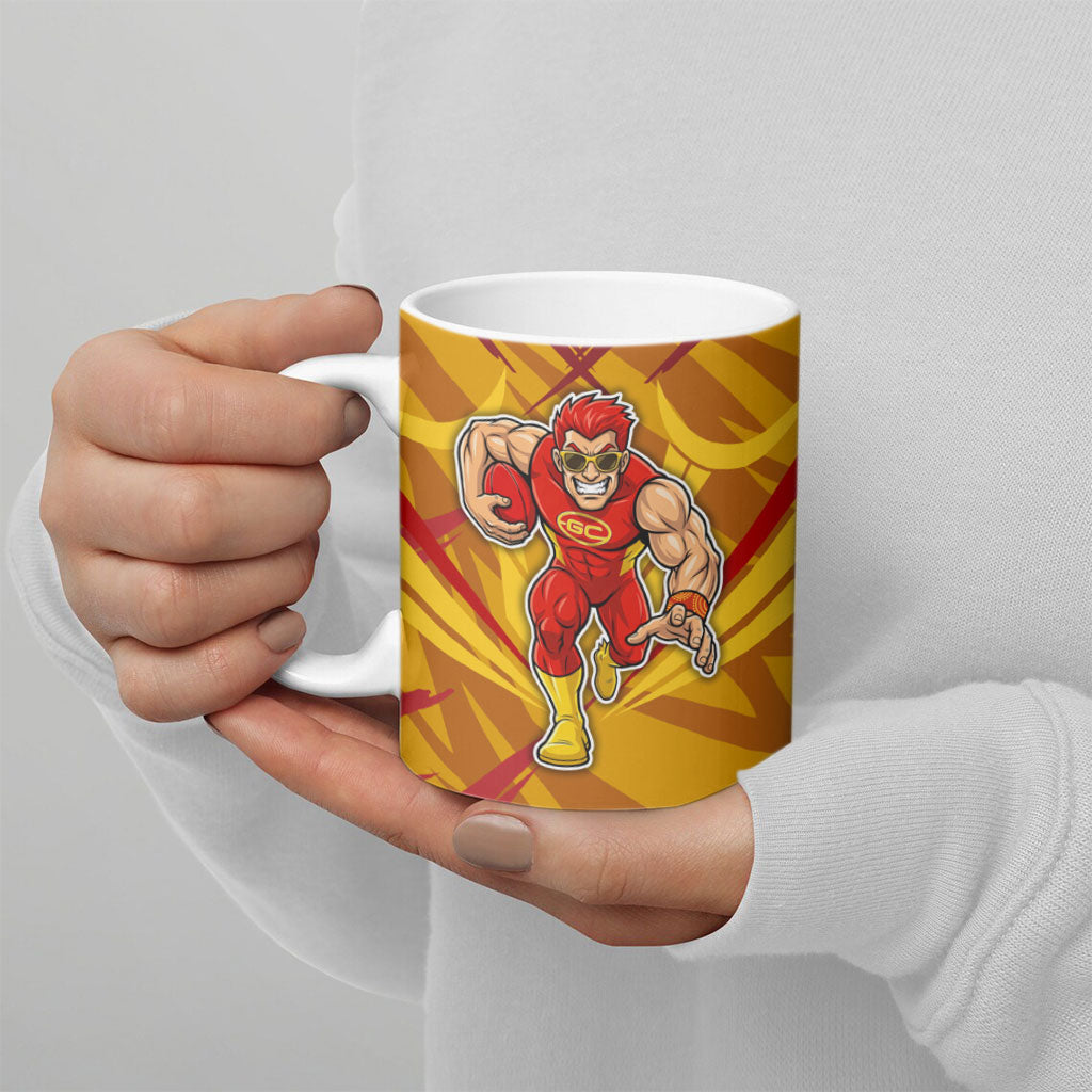 Gold Coast Suns Australian Football Ceramic Mug Heroic Solar Mascot - Bold Team Colors