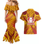 Gold Coast Suns Australian Football Couples Matching Mermaid Dress and Hawaiian Shirt Heroic Solar Mascot - Bold Team Colors