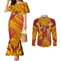 Gold Coast Suns Australian Football Couples Matching Mermaid Dress and Long Sleeve Button Shirt Heroic Solar Mascot - Bold Team Colors