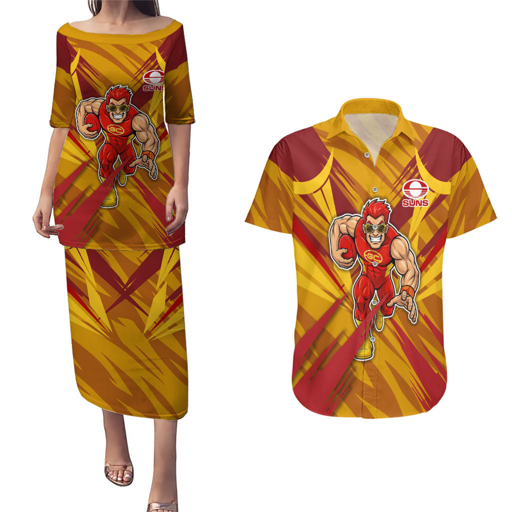Gold Coast Suns Australian Football Couples Matching Puletasi and Hawaiian Shirt Heroic Solar Mascot - Bold Team Colors