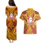Gold Coast Suns Australian Football Couples Matching Puletasi and Hawaiian Shirt Heroic Solar Mascot - Bold Team Colors
