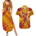 Gold Coast Suns Australian Football Couples Matching Summer Maxi Dress and Hawaiian Shirt Heroic Solar Mascot - Bold Team Colors