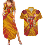 Gold Coast Suns Australian Football Couples Matching Summer Maxi Dress and Hawaiian Shirt Heroic Solar Mascot - Bold Team Colors