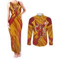 Gold Coast Suns Australian Football Couples Matching Tank Maxi Dress and Long Sleeve Button Shirt Heroic Solar Mascot - Bold Team Colors