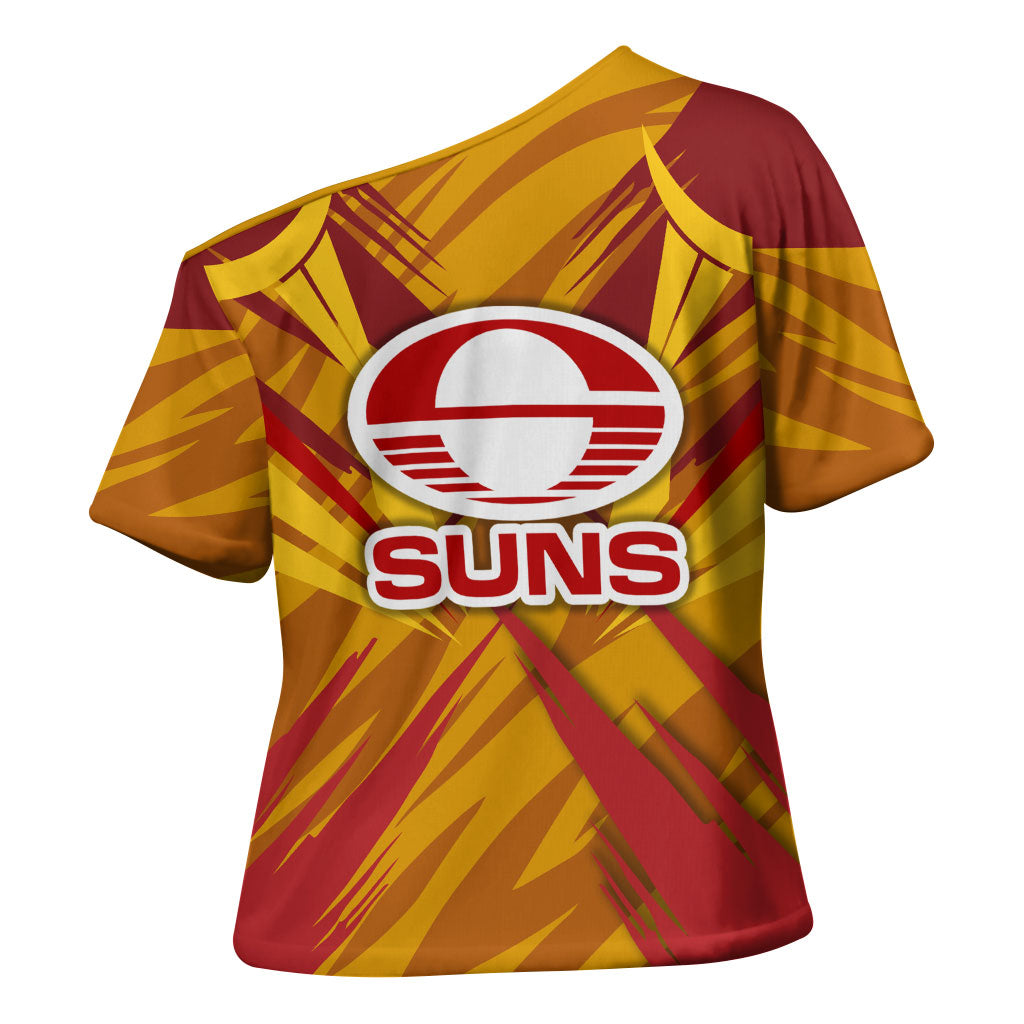 Gold Coast Suns Australian Football Cross Shoulder Shirt Heroic Solar Mascot - Bold Team Colors