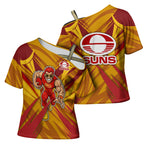 Gold Coast Suns Australian Football Cross Shoulder Shirt Heroic Solar Mascot - Bold Team Colors